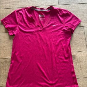 Nike Women's V-Neck Pink Tee Dri Fit large medium